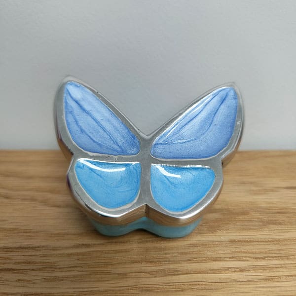 Butterfly Heart Urn For Ashes - Hand Painted White Gold Memorial Keepsake With Unique Hand Stand